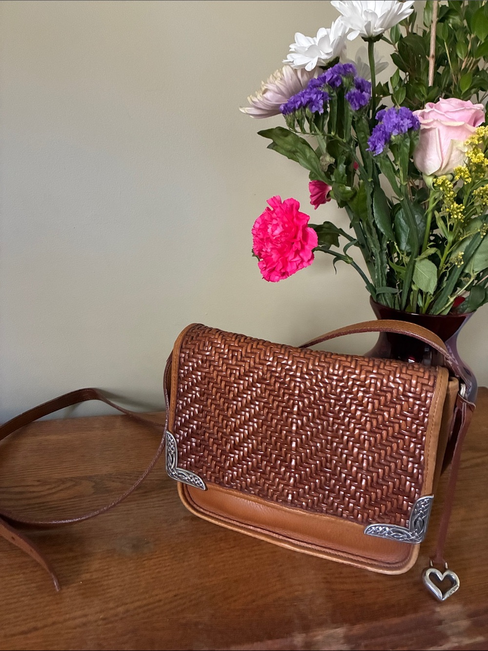 Brighton Woven Leather Crossbody Bag with Silver Accents